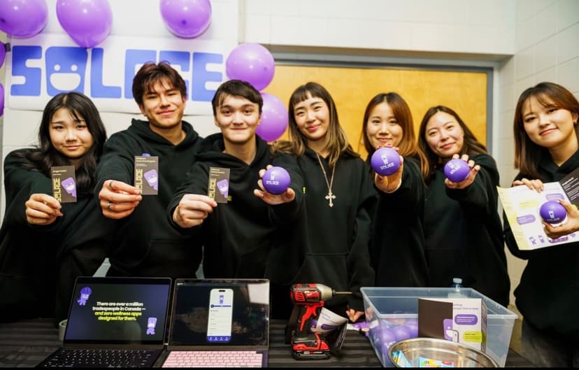 Solace team with classmates at showcase