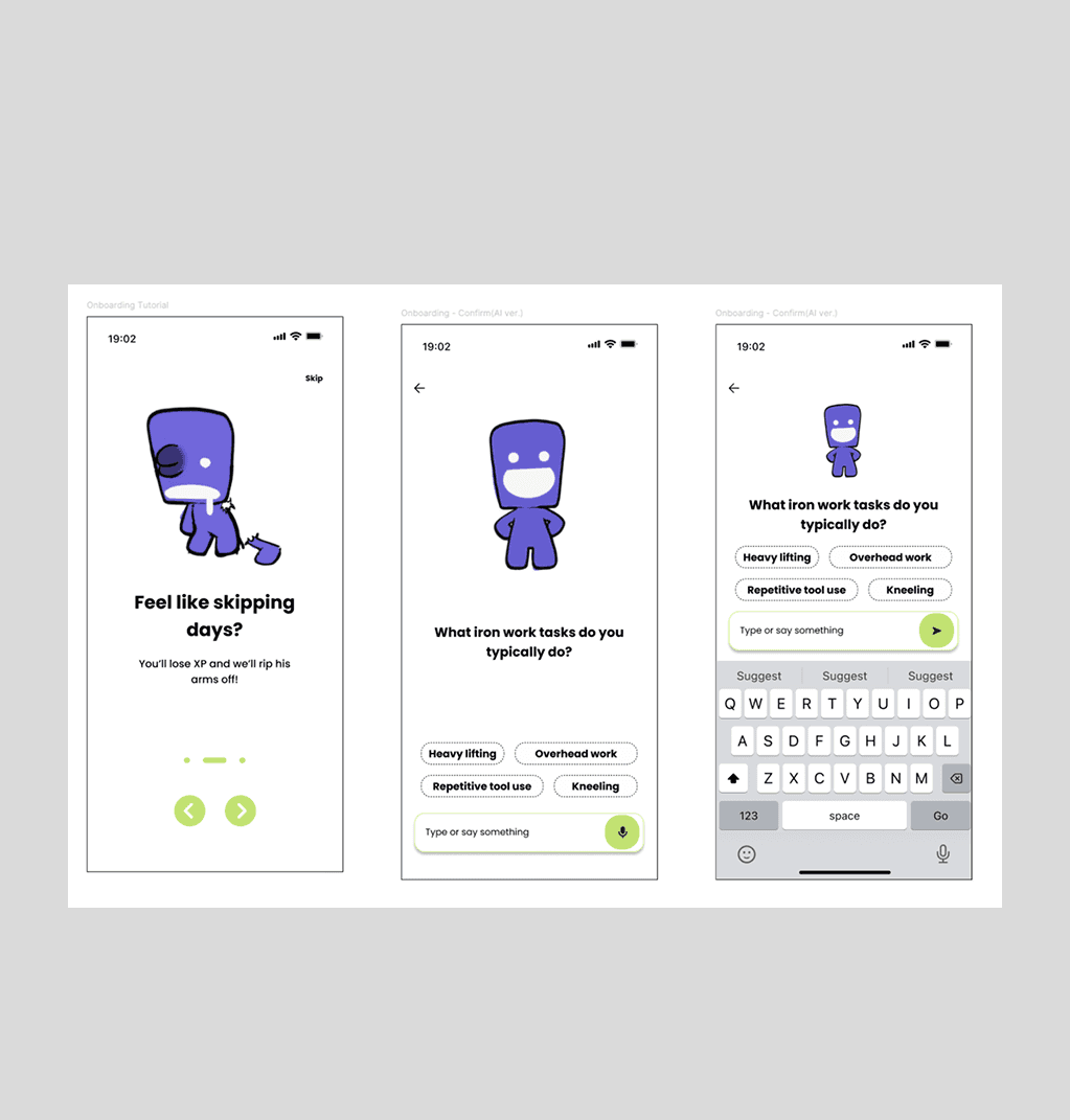 Onboarding high-fidelity V1 screens
