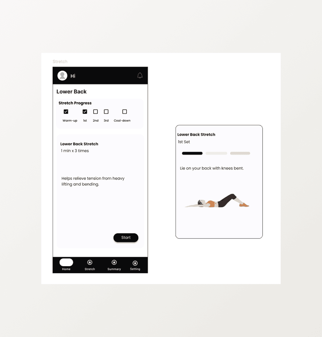 Physical recovery lo-fi wireframes